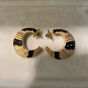 Handmade Painted And Carved Native American Crescent Moon Earrings